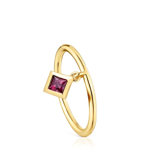 Small Ring with 18kt gold plating over silver and rhodolite charm TOUS Basic Colors