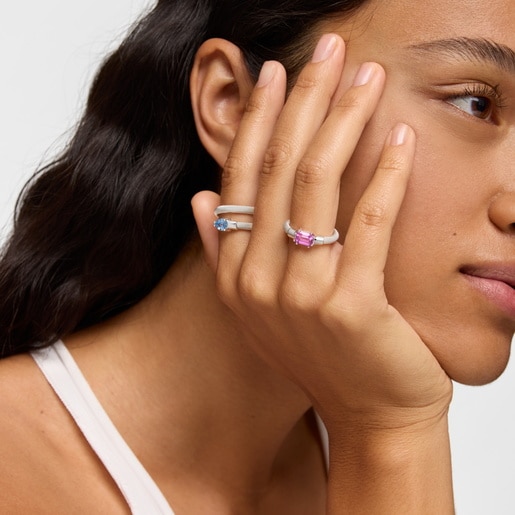 Silver and lab-grown sapphire Ring TOUS Mesh LGG