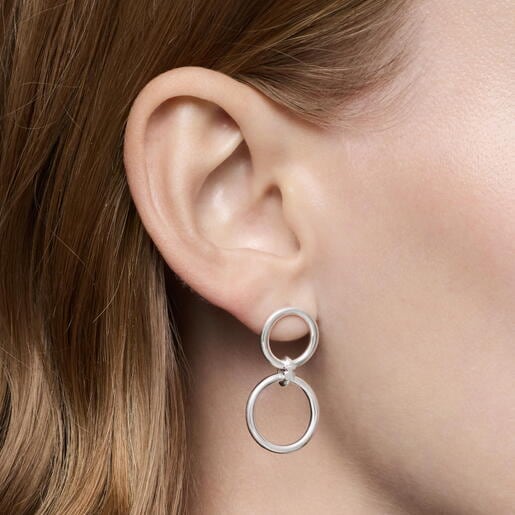 Aretes doble círculo de plata Straight