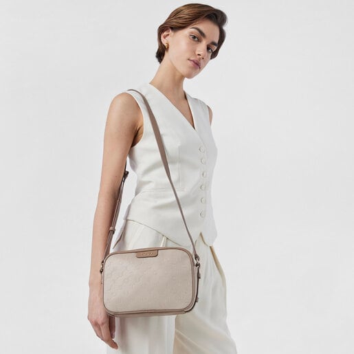 Серо-бежевая сумка-кроссбоди Script Day