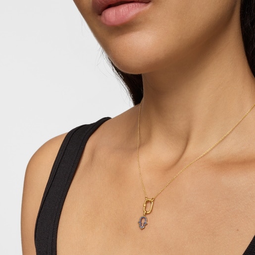 תליון חמסה Medallions מזהב 14 קראט בשילוב אבן איולייט