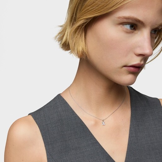 Colgante oso de oro blanco con diamantes 8 mm Icon Gems