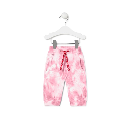 Girl's tie-dye cotton joggers in Casual pink