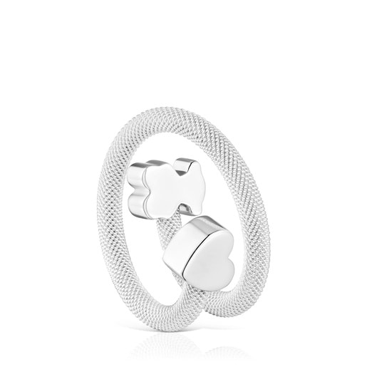 Bague spirale en argent et motifs Icon Mesh