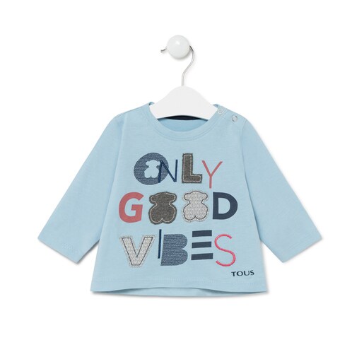 Camiseta "only good vibes" Casual Azul Celeste