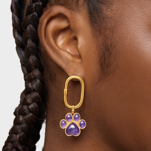 Dije huella con baño de oro de 18 kt sobre plata y amatista Medallions