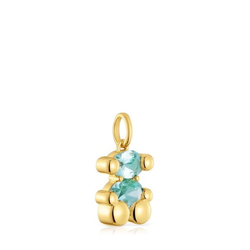 Pendente piccolo con motivo a orsetto in argento placcato oro 18 kt e zaffiro blu creato in laboratorio Color Bear LGG