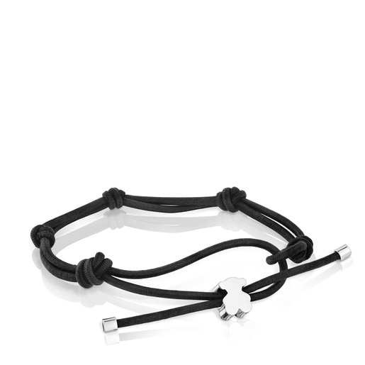 Pulsera elástica negra y oso de plata Sweet Dolls