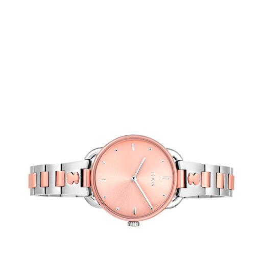 Two-tone steel Let Bracelet Watch with pink dial