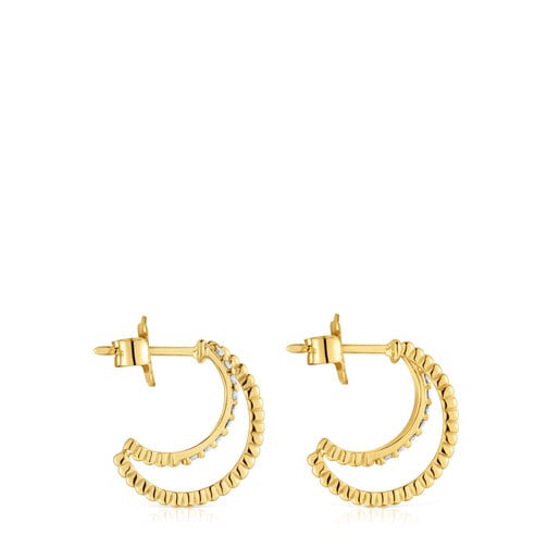 Boucles d’oreilles anneau double en or avec diamants courtes Les Classiques