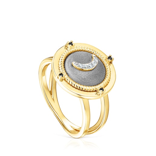 Silver vermeil Magic Nature moon Ring with diamonds