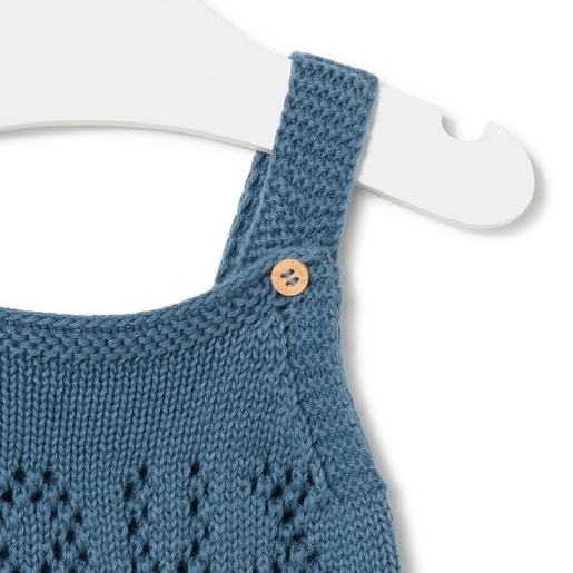 Knitted baby romper in Tricot TOUS logo blue