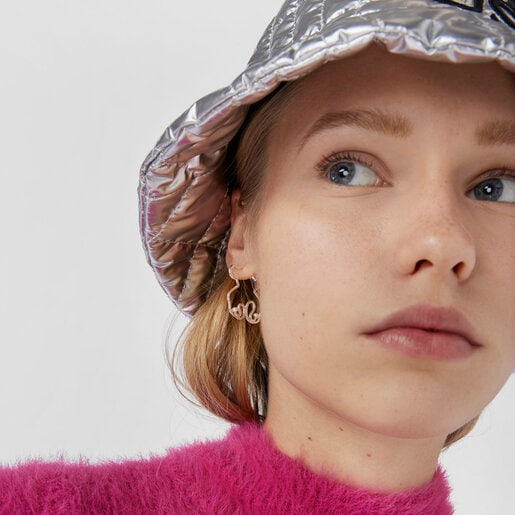 Silver Tsuri Bear earrings with cultured pearls