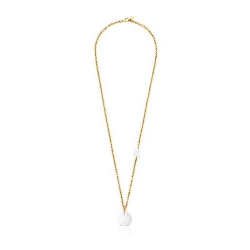 Long two-tone steel chain Necklace with medallion charm TOUS Charming