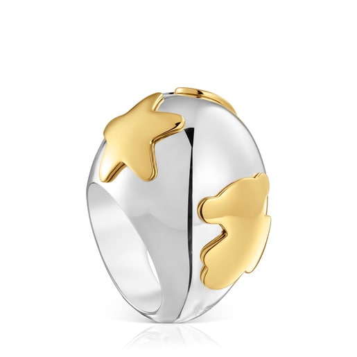 Anillo ancho bicolor abombado con motivos Warm