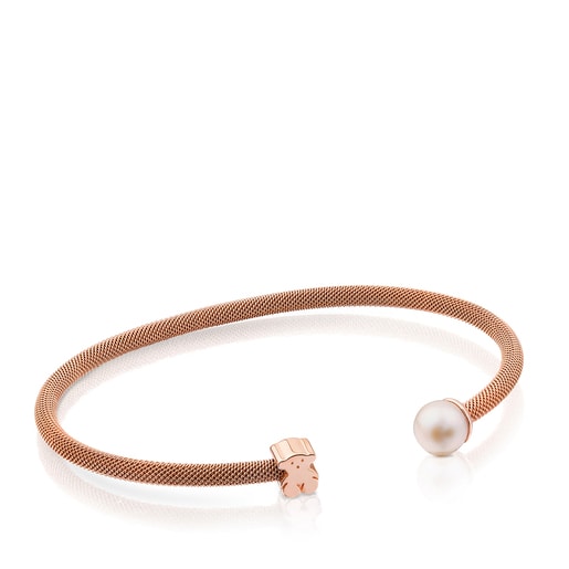 Steel and Rose Vermeil Silver Bracelet with 6,5mm Pearl TOUS Icon Mesh |  TOUS