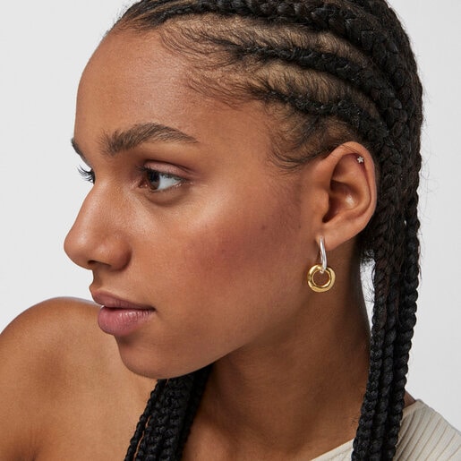 עגילי לואה חישוק בשילוב עיגול ורמייל צהוב