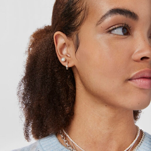 עגילי שני חלקים Tsuri מכסף בשילוב פנינים מתורבתות