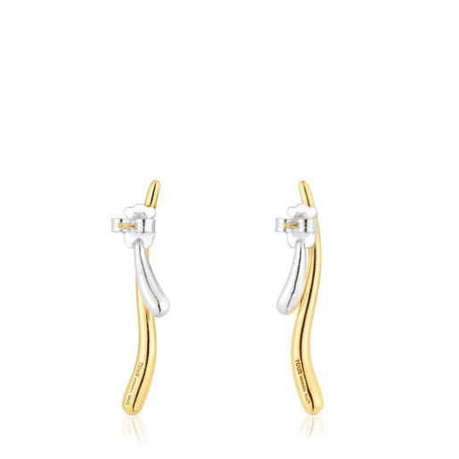 Aretes de plata y baño de oro 18 kt sobre plata doble onda New Hav