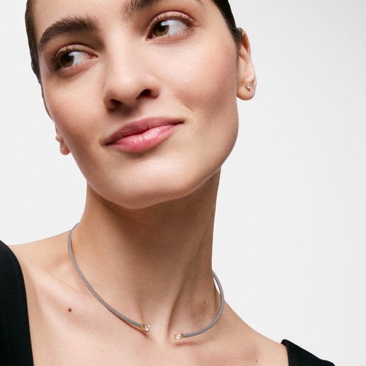 Collar abierto de acero, oro 14 kt  y diamantes creados en laboratorio TOUS Mesh LGD