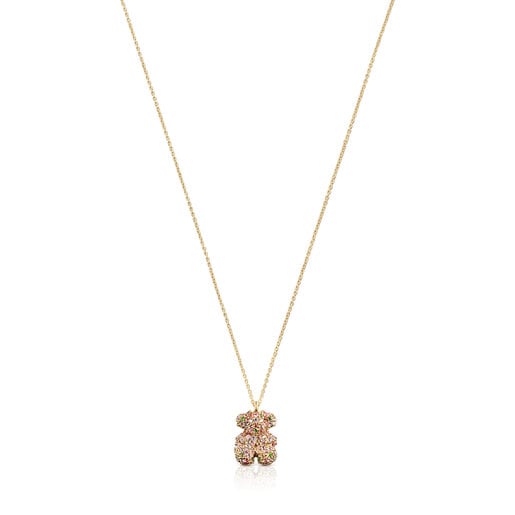 Gemstone and gold Bold Bear necklace