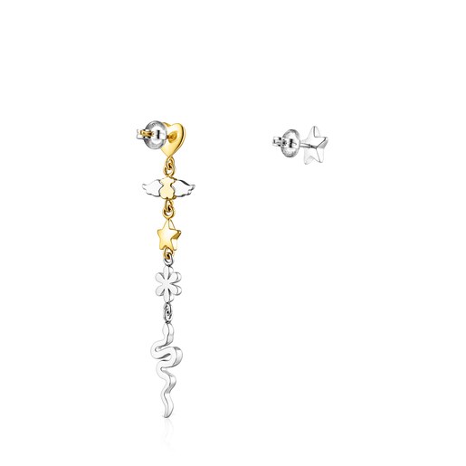 Pendientes corto/largo Fragile Nature de acero/IP dorado