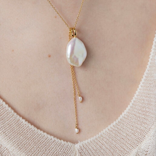 Silver Vermeil Nenufar petal Necklace with Pearl