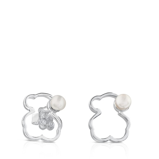 Silver TOUS Silueta Earrings with Pearl 1,4cm.