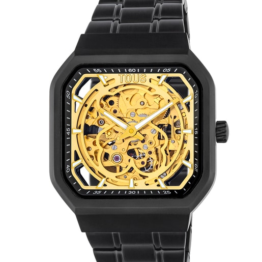 D-Bear Analogue watch with black IP steel strap