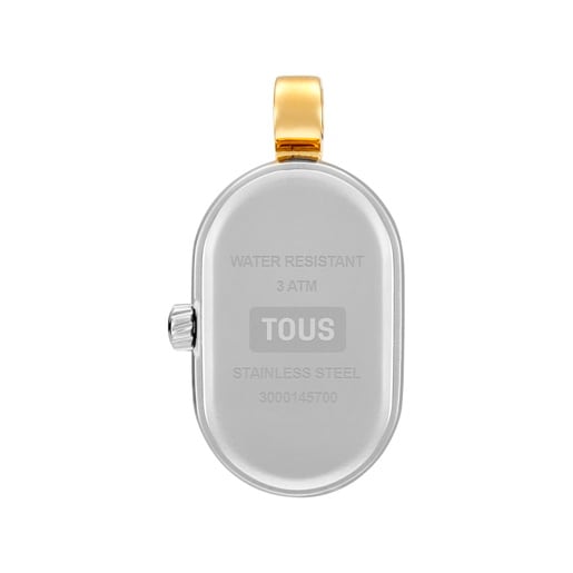 שעון תליו/דיגיטלי Hold Oval מפלדה בצבעי זהב ואפור