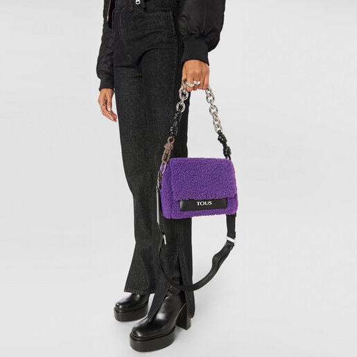 תיק צד TOUS Empire Fur קטן בצבע לילך