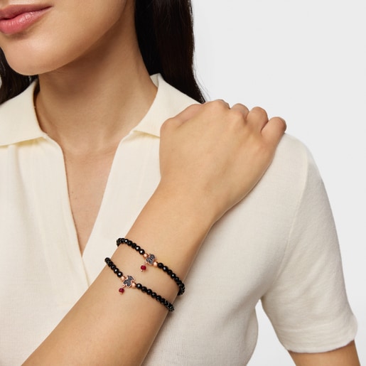 Rose Vermeil Silver TOUS Motif Bracelet with spinels and faceted onyx