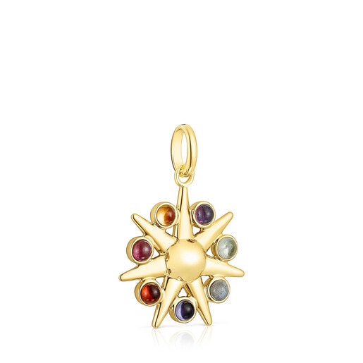 Silver Vermeil Magic Nature sun Pendant with gemstones