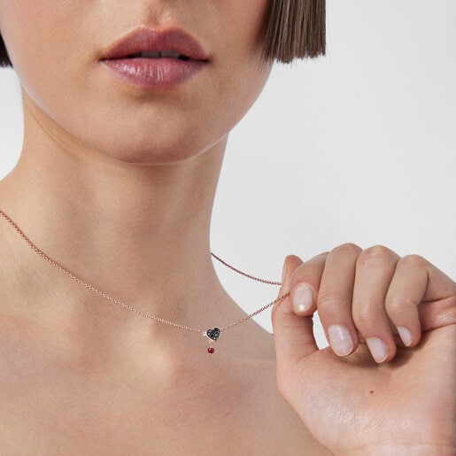 שרשרת מוטיב לב ספינל ורמייל ורוד עם אבן חן רובי