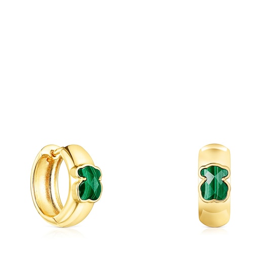 Small Silver Vermeil and Malachite Icon Color Earrings
