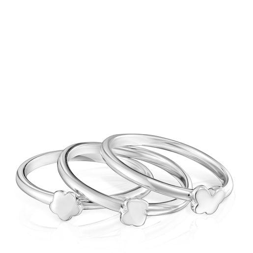 Set of three silver Bold Motif motif Rings