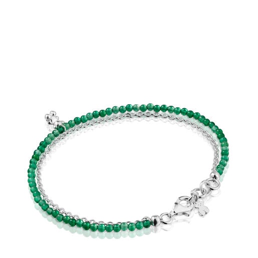 Pulsera de plata y calcedonia verde tratada Bold Bear