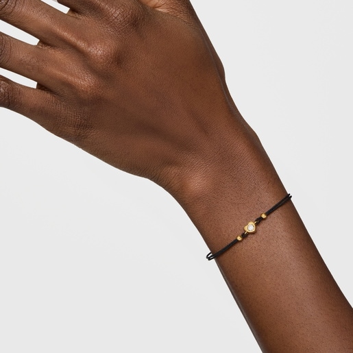 Gold Bracelet with laboratory-grown diamond and black nylon TOUS Lili