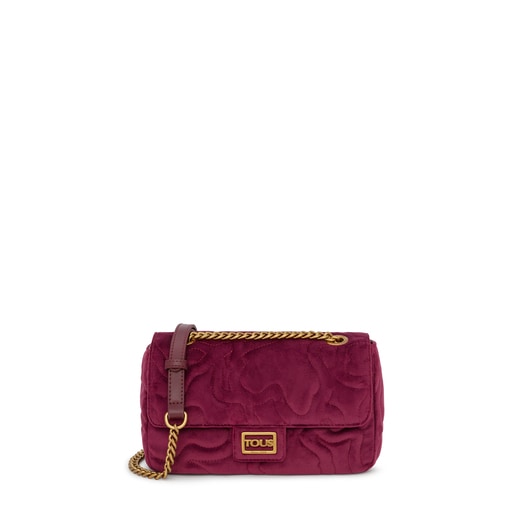 Medium burgundy Kaos Dream Velvet shoulder bag with flap | TOUS