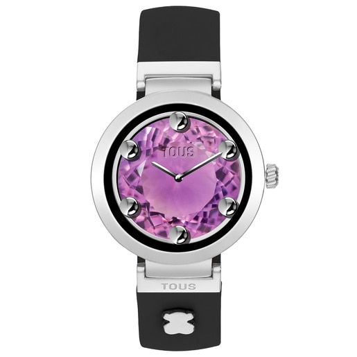Smartwatch with black strap and steel motifs TOUS S-CONNECT CHARMS