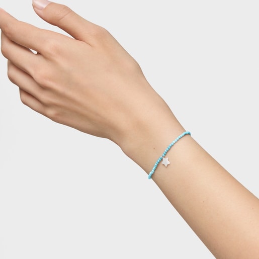 Pulsera elástica con magnesia azul y estrella de plata TOUS Motivos