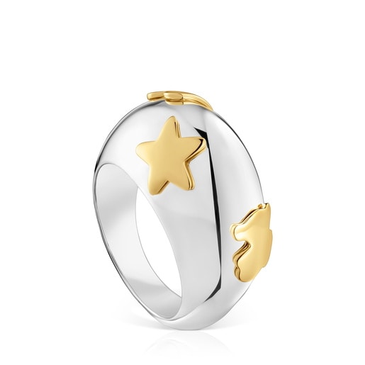 Anillo bicolor abombado con motivos Warm