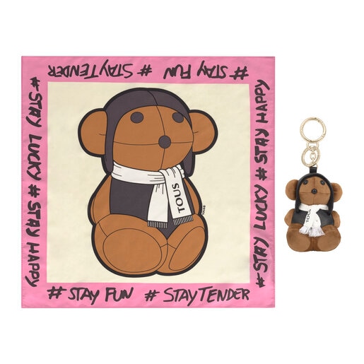 Pack Teddy Amaya Aviator Key ring + multicolored Scarf