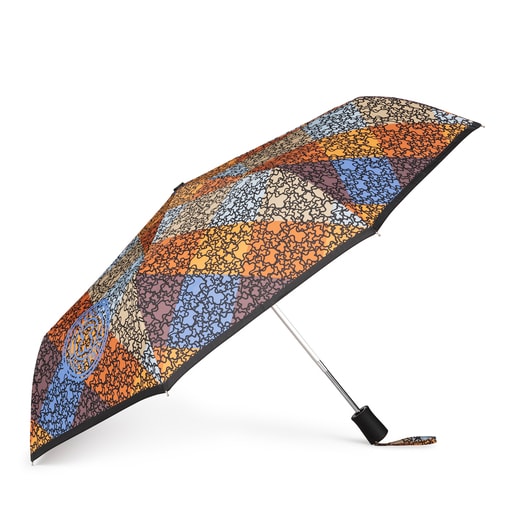 Parapluie pliable Kaos Mini Stamp marron, bleu et orange