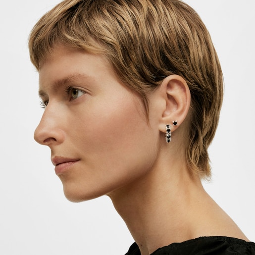 Pendientes aro de plata y ónix Color Pills