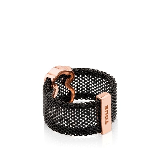 Anillo Icon Mesh de Acero y Plata baño de oro rosa 18 kt sobre plata