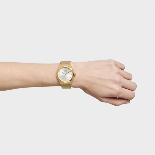Analog Watch with gold-colored steel bracelet Karat Round Mesh
