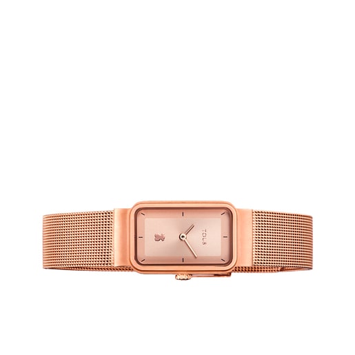 Reloj Squared Mesh de acero IP rosado