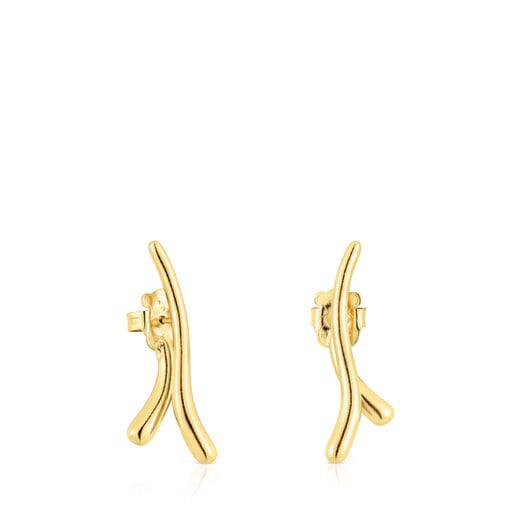 Aretes con baño de oro 18 kt sobre plata doble onda New Hav