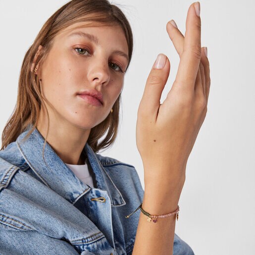 Браслет Fragile Nature из вермеля с драгоценными камнями на шнурке